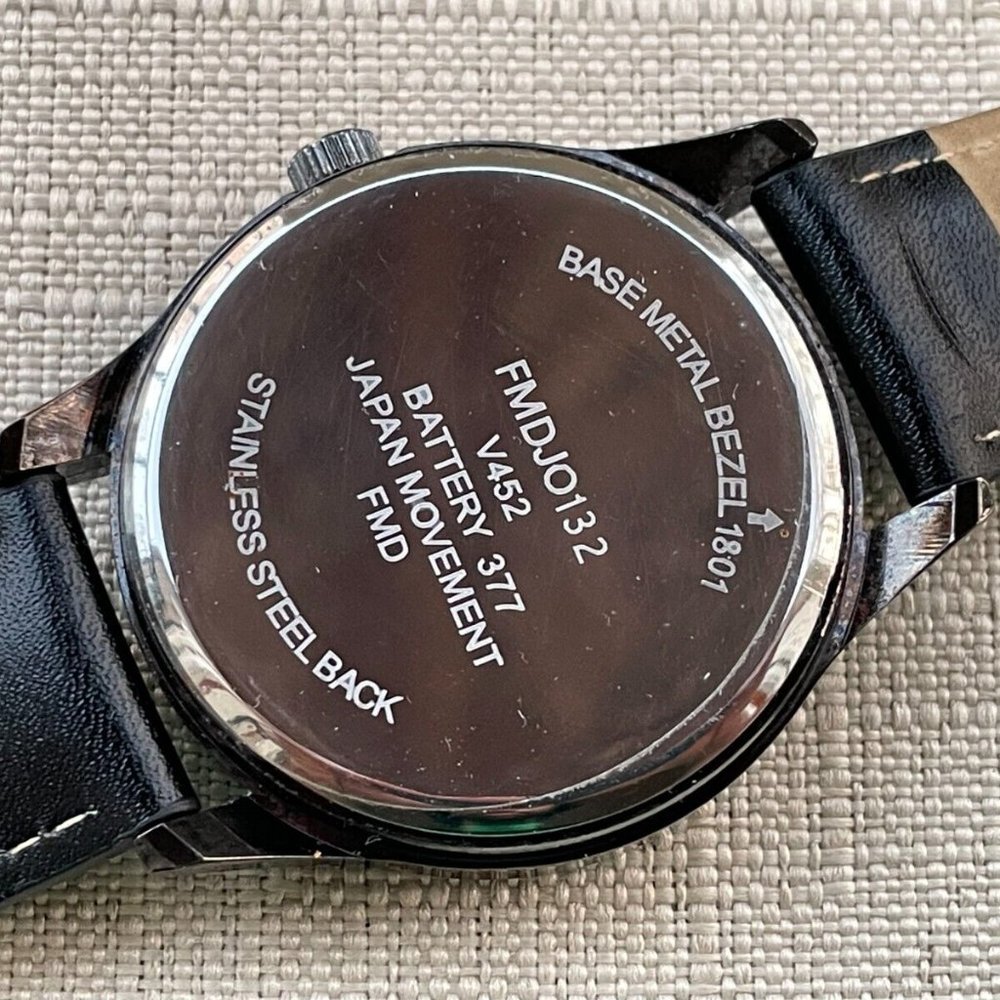 FMD Men Wristwatch Black Leather Band Analog Quartz Watch - Picture 8 of 11